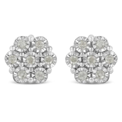 .925 Sterling Silver 1/2 Cttw Round-cut Diamond Miracle-set Floral Cluster Button Stud Earrings (i-j Color I2-i3