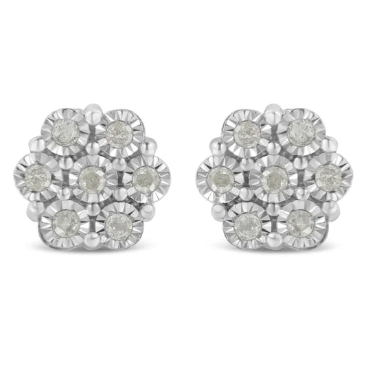 .925 Sterling Silver 1/2 Cttw Round-cut Diamond Miracle-set Floral Cluster Button Stud Earrings (i-j Color I2-i3