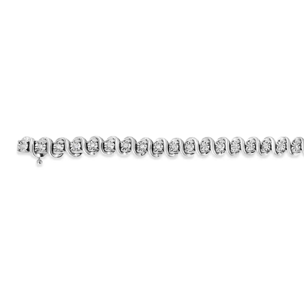 .925 Sterling Silver 1/2 Cttw Round-cut Diamond Miracle Set ?S’ Link Bracelet - Size 7.50’’ - (i-j Color I2-i3