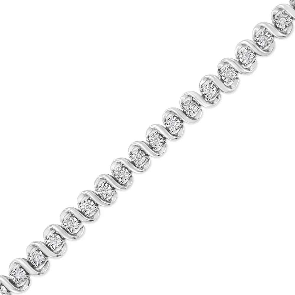 .925 Sterling Silver 1/2 Cttw Round-cut Diamond Miracle Set ?S’ Link Bracelet - Size 7.50’’ - (i-j Color I2-i3