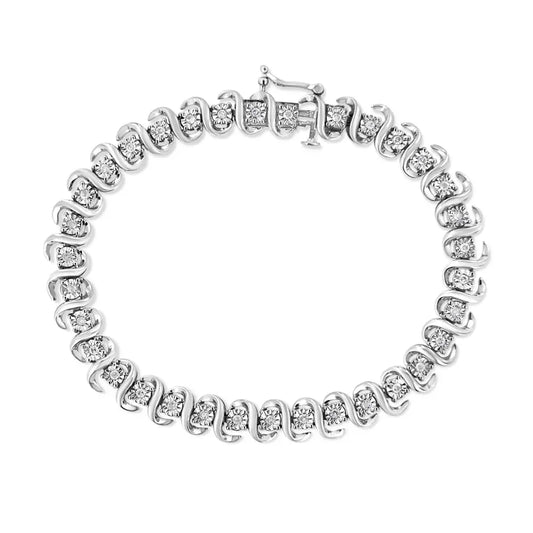 .925 Sterling Silver 1/2 Cttw Round-cut Diamond Miracle Set ?S’ Link Bracelet - Size 7.50’’ - (i-j Color I2-i3