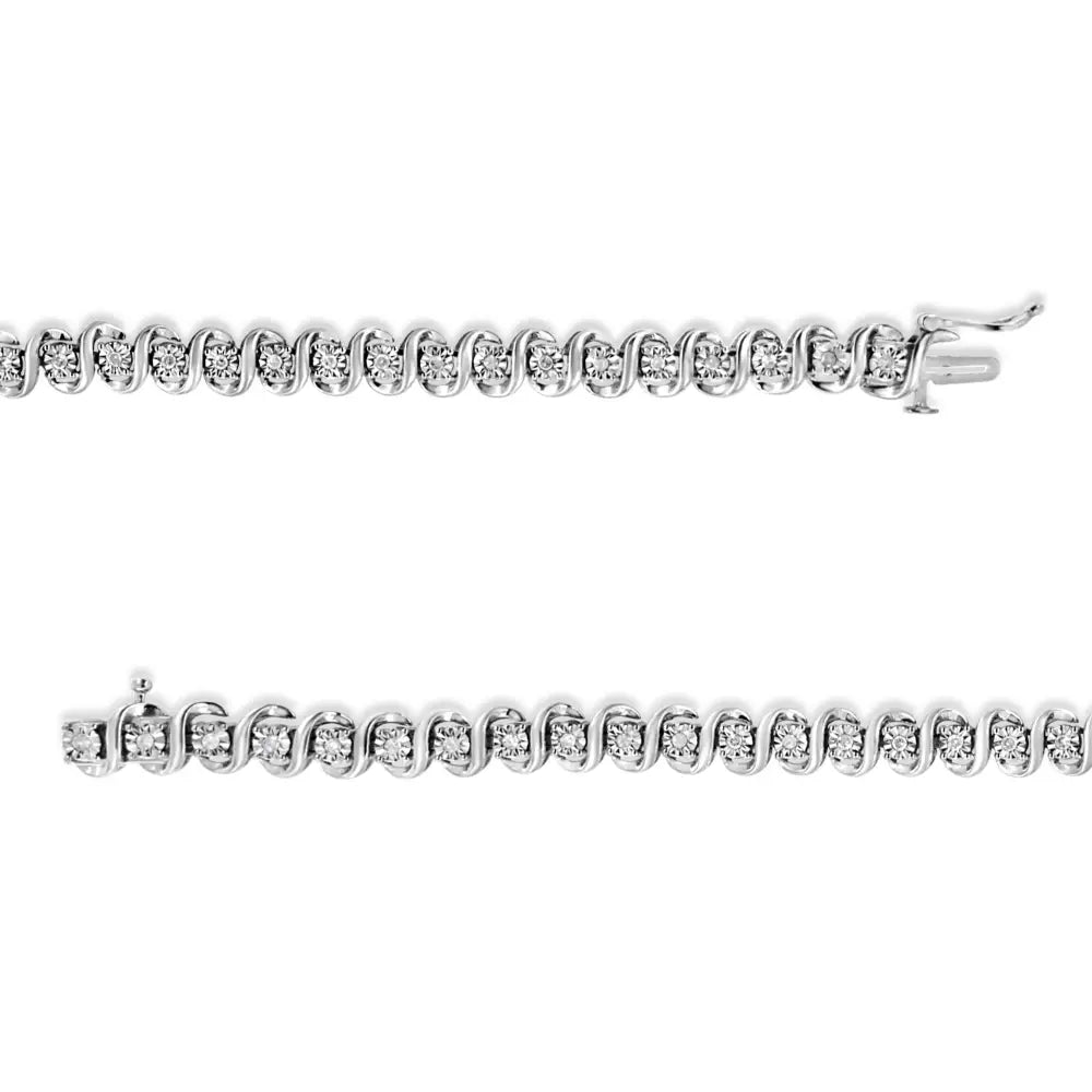 .925 Sterling Silver 1/2 Cttw Round-cut Diamond Miracle Set ?S’ Link Bracelet - Size 7.50’’ - (i-j Color I2-i3