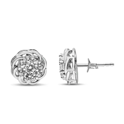 .925 Sterling Silver 1/2 Cttw Round Diamond Cluster Openwork Floral Halo Stud Earrings (i1-i2 Clarity I-j Color)