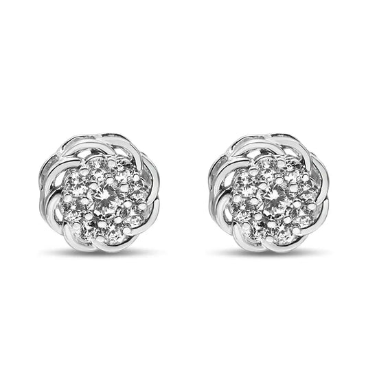 .925 Sterling Silver 1/2 Cttw Round Diamond Cluster Openwork Floral Halo Stud Earrings (i1-i2 Clarity I-j Color)