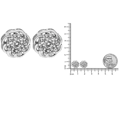 .925 Sterling Silver 1/2 Cttw Round Diamond Cluster Openwork Floral Halo Stud Earrings (i1-i2 Clarity I-j Color)