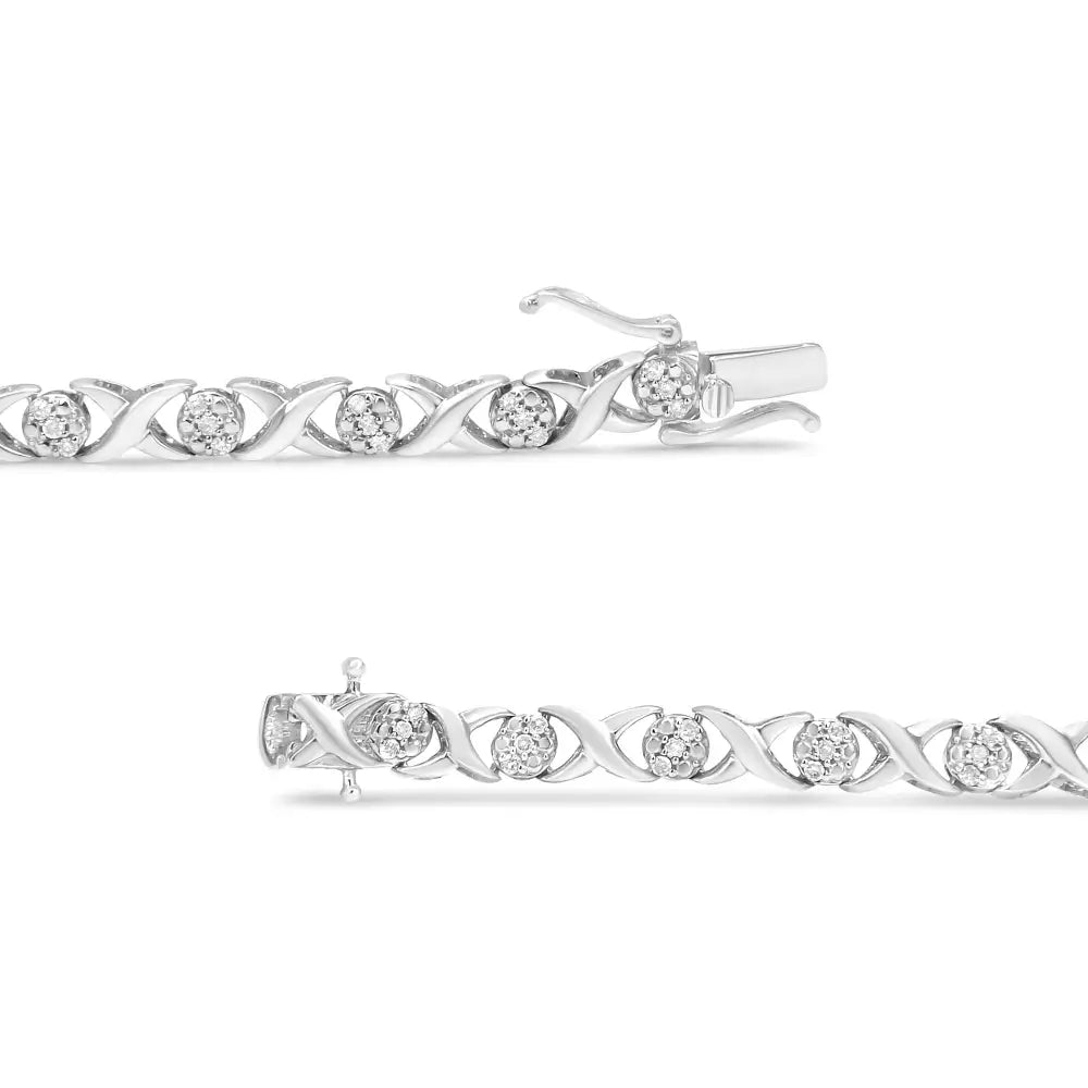 .925 Sterling Silver 1/2 Cttw Round Diamond Cluster X-link Bracelet (i-j Color I1-i2 Clarity) - 7.25’’ - Fine