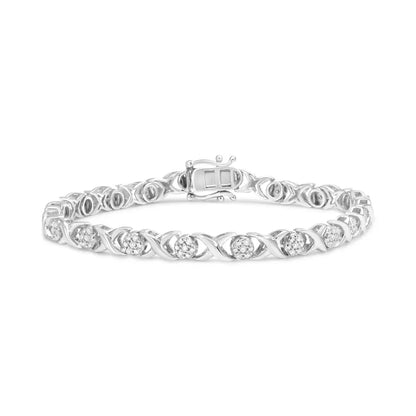 .925 Sterling Silver 1/2 Cttw Round Diamond Cluster X-link Bracelet (i-j Color I1-i2 Clarity) - 7.25’’ - Fine