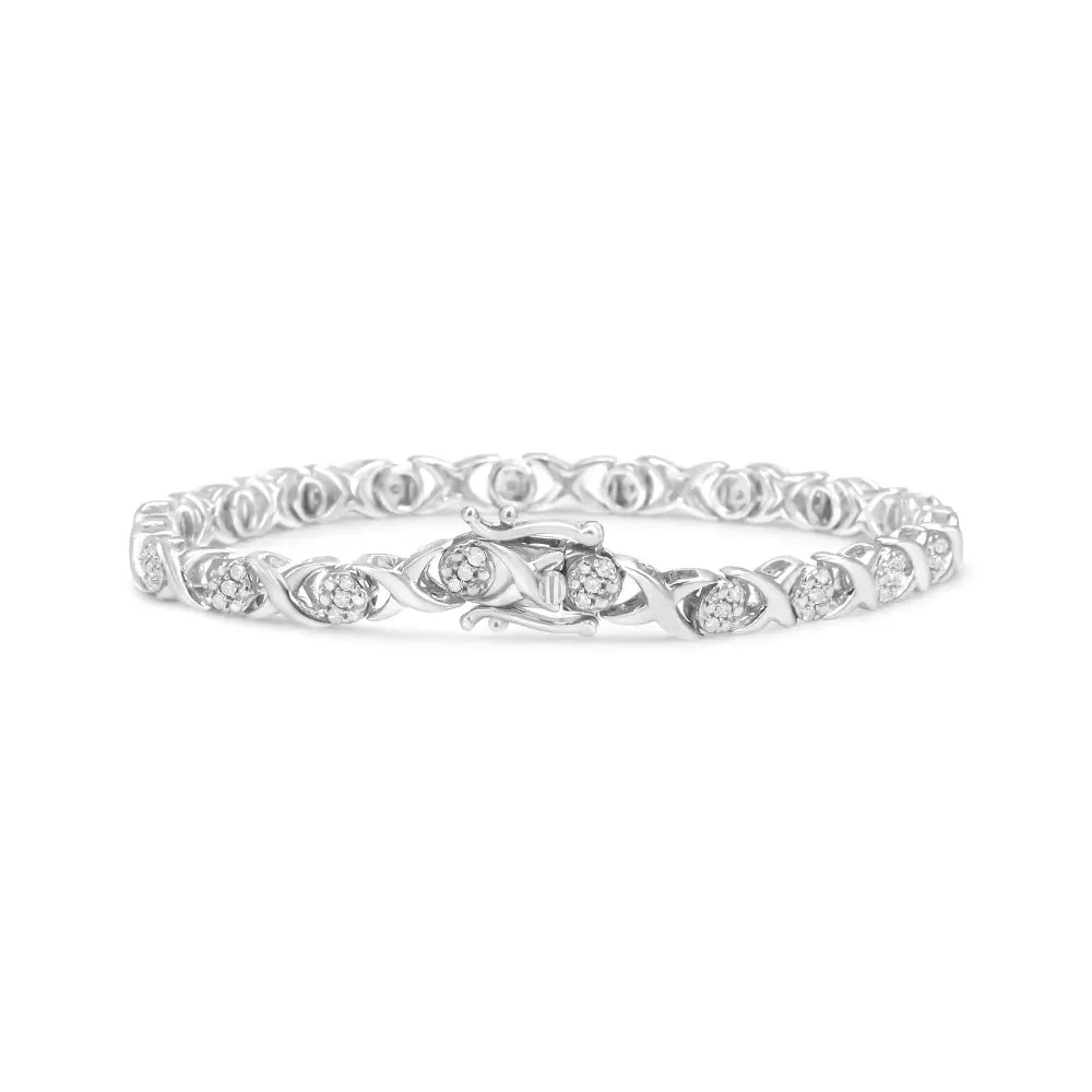 .925 Sterling Silver 1/2 Cttw Round Diamond Cluster X-link Bracelet (i-j Color I1-i2 Clarity) - 7.25’’ - Fine