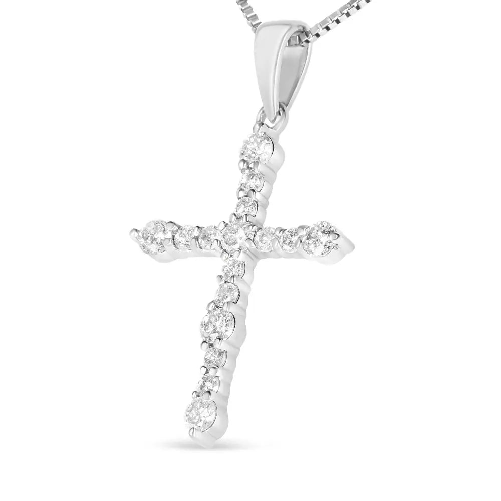 .925 Sterling Silver 1/2 Cttw Round Diamond Cross Pendant 18’’ Necklace (i-j Color I1-i2 Clarity) - Fine Jewelry