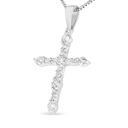 .925 Sterling Silver 1/2 Cttw Round Diamond Cross Pendant 18’’ Necklace (i-j Color I1-i2 Clarity) - Fine Jewelry