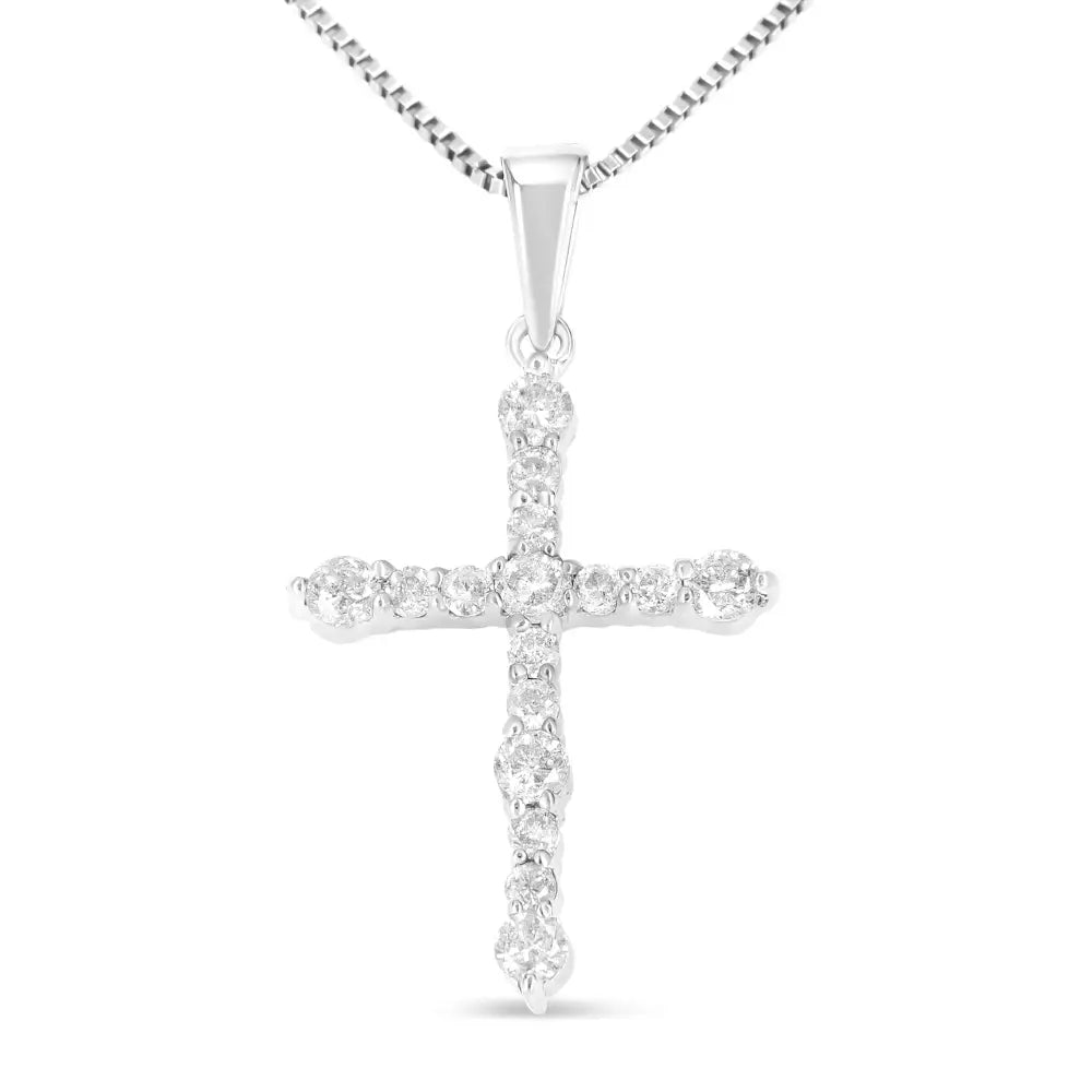 .925 Sterling Silver 1/2 Cttw Round Diamond Cross Pendant 18’’ Necklace (i-j Color I1-i2 Clarity) - Fine Jewelry