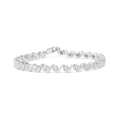 .925 Sterling Silver 1/2 Cttw Round Diamond Halo S-link Bracelet (i-j Color I2-i3 Clarity) - 7.25’’ - Fine Jewelry