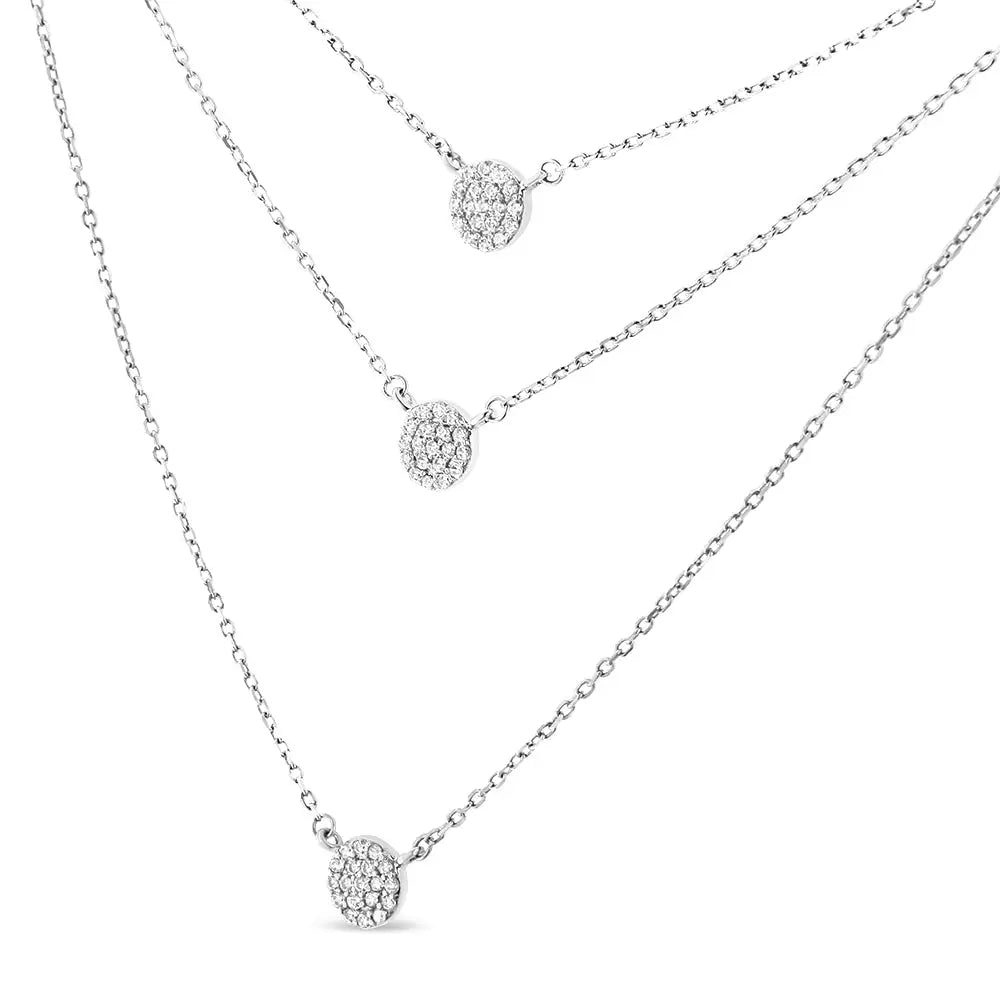 .925 Sterling Silver 1/2 Cttw Round Diamond Medallion Multi-strand Tri Pendant 18’’ Necklace (h-i Color I2-i3