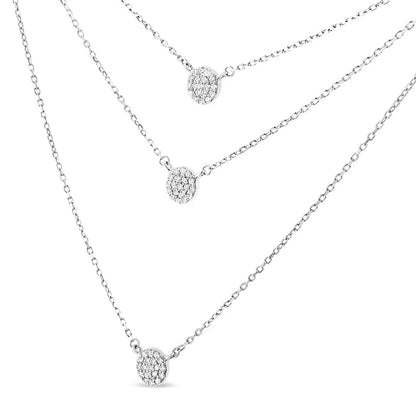 .925 Sterling Silver 1/2 Cttw Round Diamond Medallion Multi-strand Tri Pendant 18’’ Necklace (h-i Color I2-i3