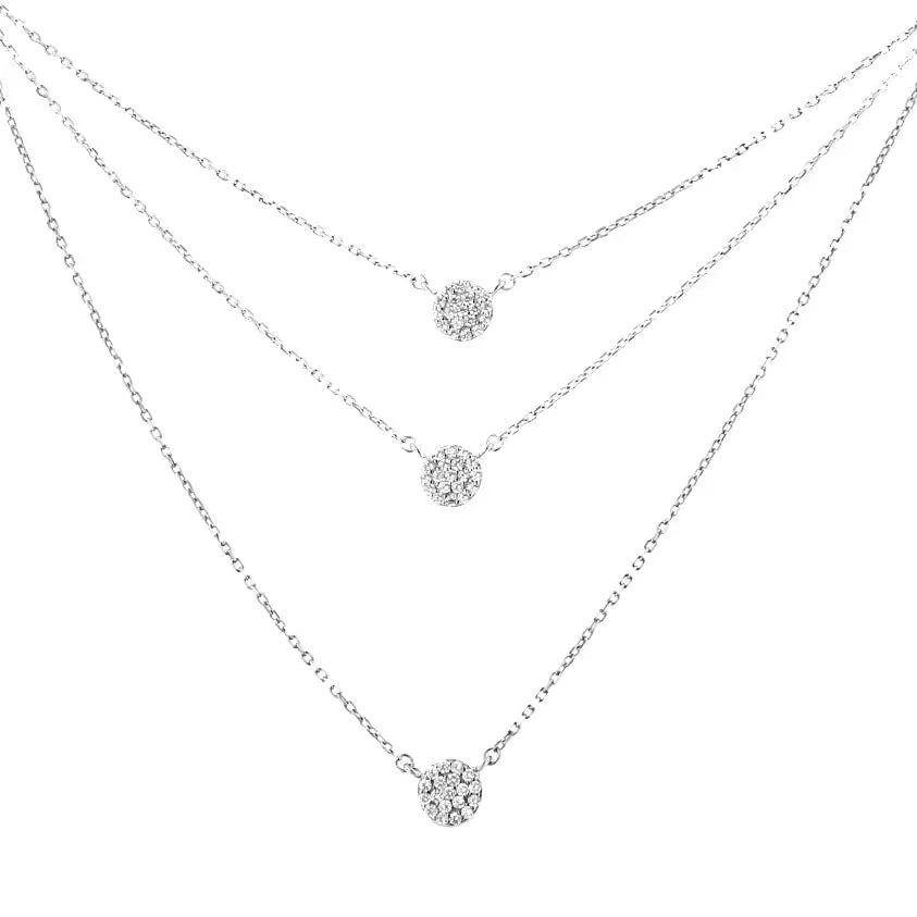 .925 Sterling Silver 1/2 Cttw Round Diamond Medallion Multi-strand Tri Pendant 18’’ Necklace (h-i Color I2-i3