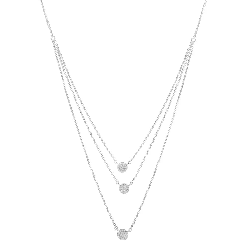 .925 Sterling Silver 1/2 Cttw Round Diamond Medallion Multi-strand Tri Pendant 18’’ Necklace (h-i Color I2-i3