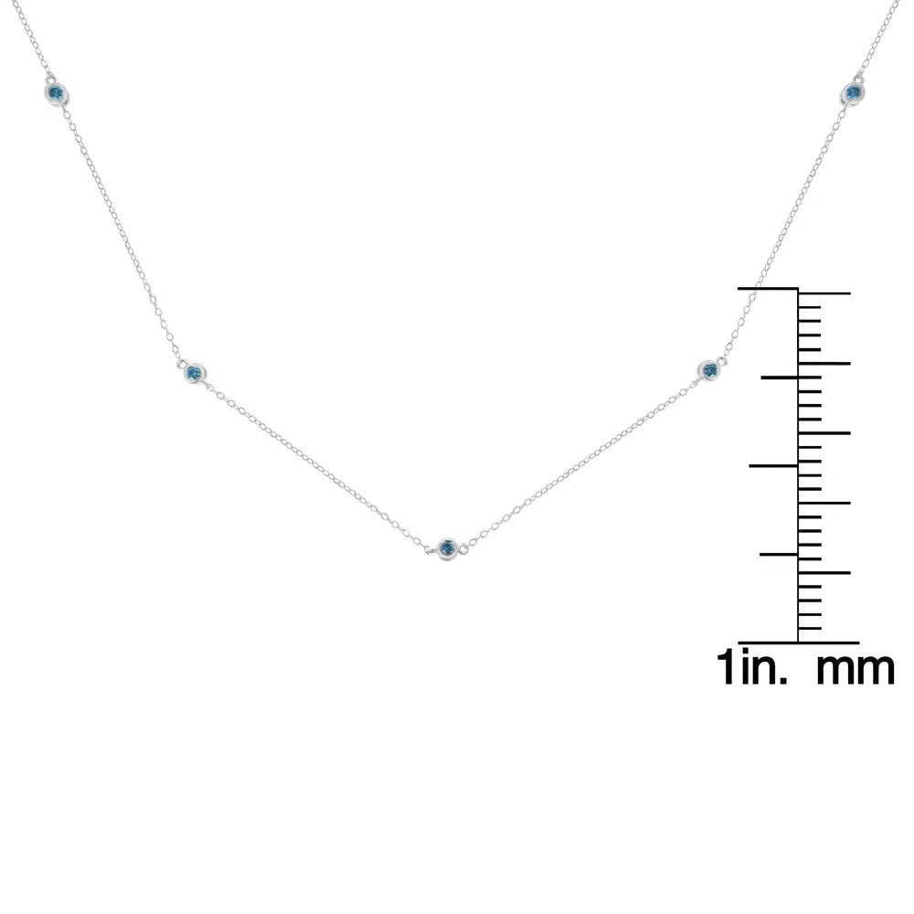 .925 Sterling Silver 1/2 Cttw Treated Fancy Blue Diamond Station Necklace (i2-i3 Clarity) - 18” - Fine Jewelry us Direct