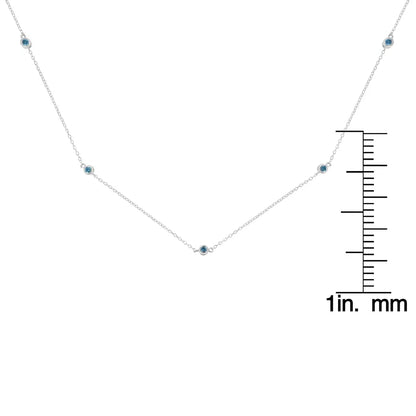 .925 Sterling Silver 1/2 Cttw Treated Fancy Blue Diamond Station Necklace (i2-i3 Clarity) - 18” - Fine Jewelry us Direct