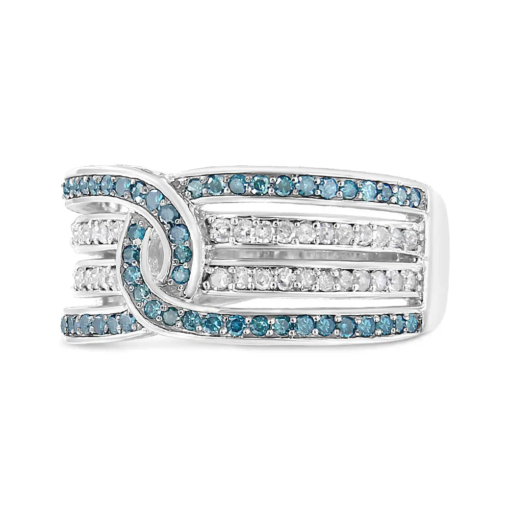 .925 Sterling Silver 1/2 Cttw White and Blue Color Treated Diamond Band Ring (h-i I1-i2 Clarity) - Fine Jewelry