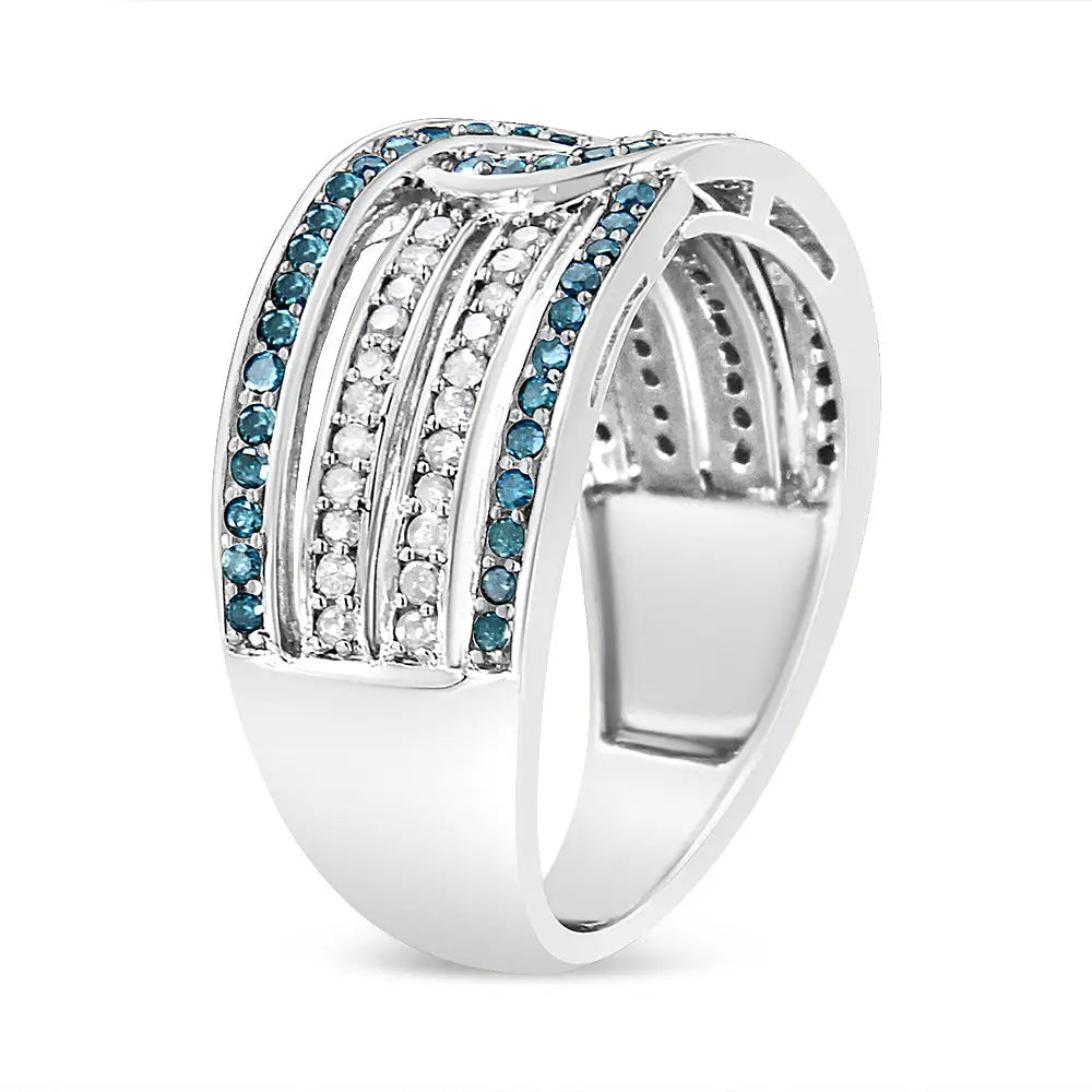 .925 Sterling Silver 1/2 Cttw White and Blue Color Treated Diamond Band Ring (h-i I1-i2 Clarity) - Fine Jewelry