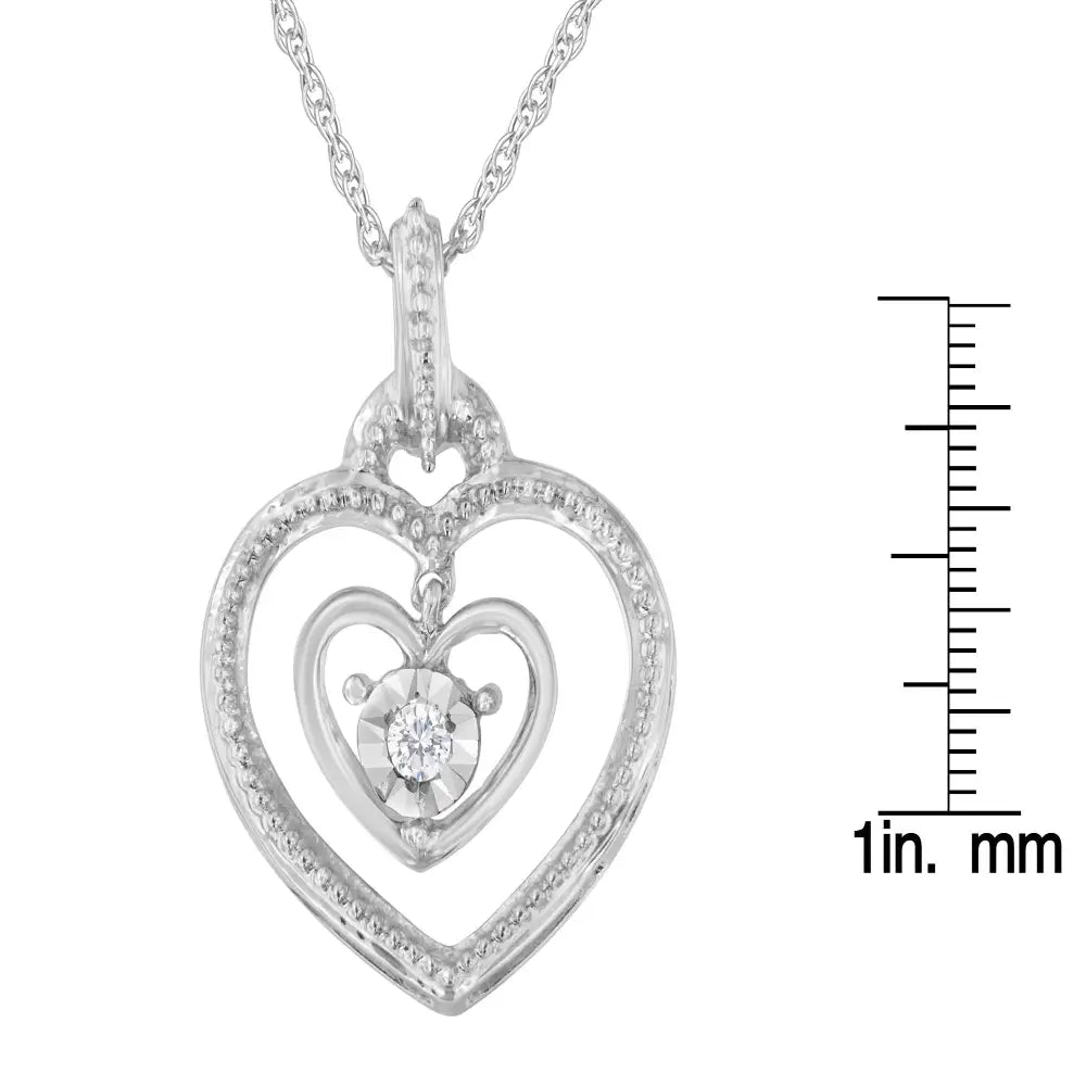 .925 Sterling Silver 1/25 Cttw Rose Cut Diamond Double Heart Pendant Necklace (i-j I2-i3) - Fine Jewelry us Direct