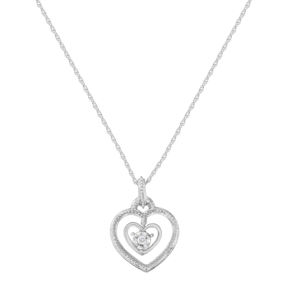 .925 Sterling Silver 1/25 Cttw Rose Cut Diamond Double Heart Pendant Necklace (i-j I2-i3) - Fine Jewelry us Direct