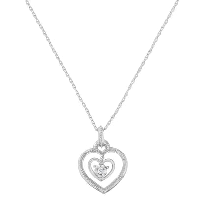 .925 Sterling Silver 1/25 Cttw Rose Cut Diamond Double Heart Pendant Necklace (i-j I2-i3) - Fine Jewelry us Direct