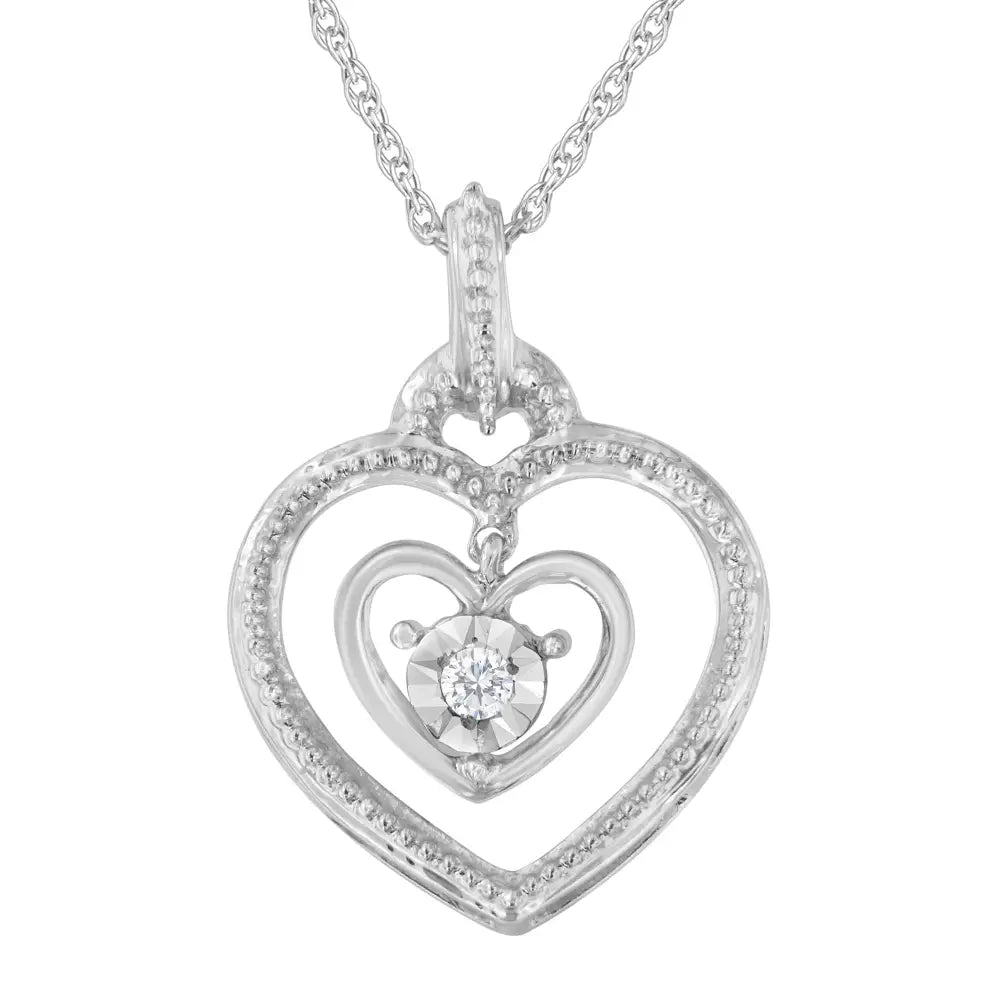 .925 Sterling Silver 1/25 Cttw Rose Cut Diamond Double Heart Pendant Necklace (i-j I2-i3) - Fine Jewelry us Direct