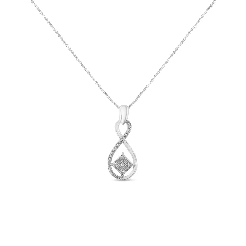 .925 Sterling Silver 1/25 Cttw Round Cut Diamond Infinity and Square Accent Pendant Necklace (h-i I2) - Fine Jewelry