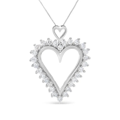 .925 Sterling Silver 1 3/4 Cttw Round Diamond Lined Open Heart Pendant 18’’ Necklace (i-j Color I2-i3 Clarity)