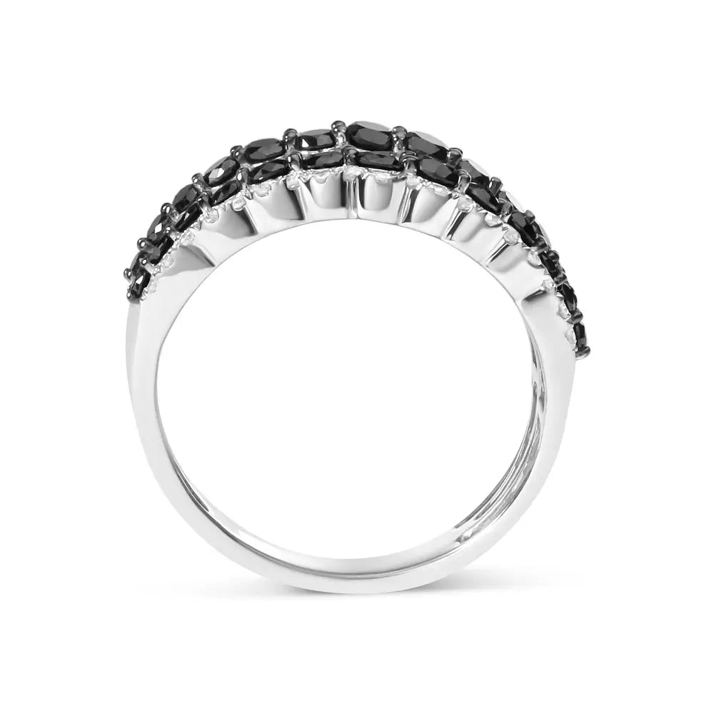 .925 Sterling Silver 1 3/4 Cttw Treated Black and White Alternating Diamond Multi Row Band Ring (black / I-j Color