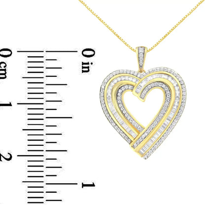 .925 Sterling Silver 1 3/8 Cttw Baguette Diamond Composite Heart 18’’ Inch Pendant Necklace (i-j Color I1-i2