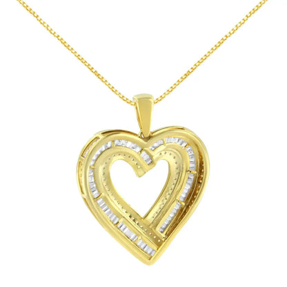 .925 Sterling Silver 1 3/8 Cttw Baguette Diamond Composite Heart 18’’ Inch Pendant Necklace (i-j Color I1-i2