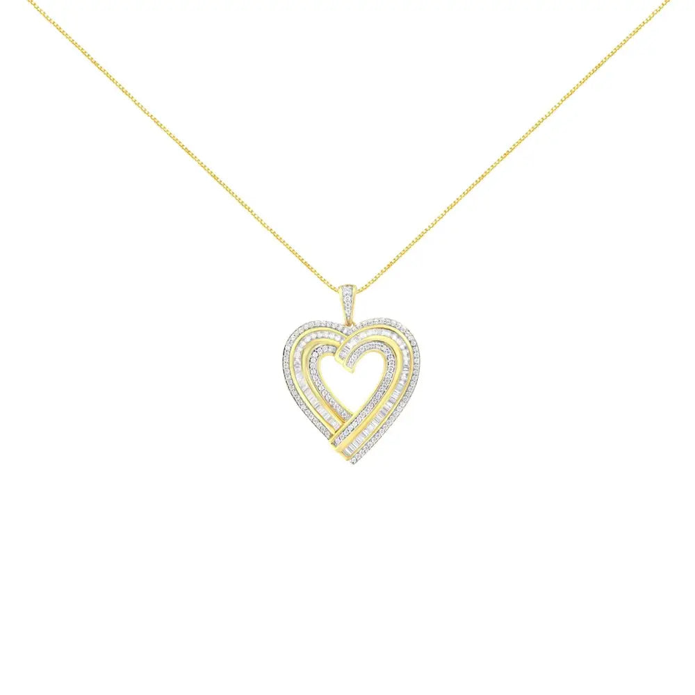 .925 Sterling Silver 1 3/8 Cttw Baguette Diamond Composite Heart 18’’ Inch Pendant Necklace (i-j Color I1-i2