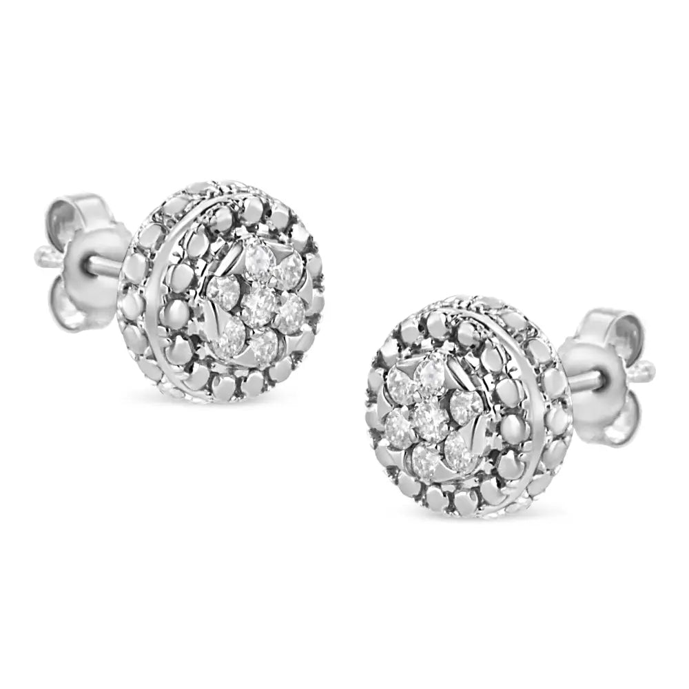 .925 Sterling Silver 1/3 Cttw 7 Stone Pave Set Diamond Beaded Stud Earrings (i-j Color I2-i3 Clarity) - Fine Jewelry