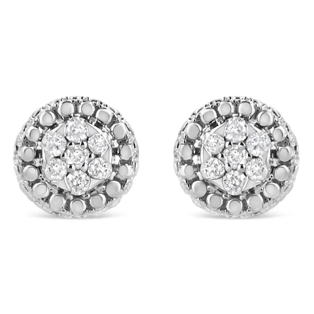 .925 Sterling Silver 1/3 Cttw 7 Stone Pave Set Diamond Beaded Stud Earrings (i-j Color I2-i3 Clarity) - Fine Jewelry