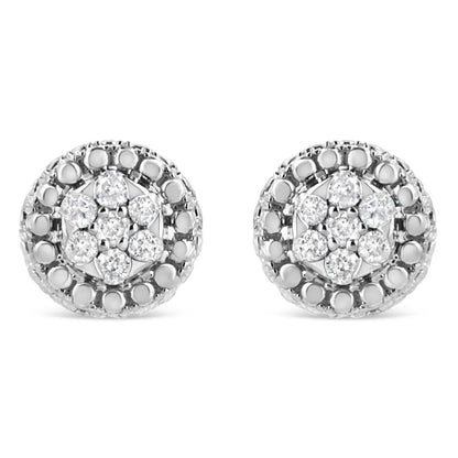 .925 Sterling Silver 1/3 Cttw 7 Stone Pave Set Diamond Beaded Stud Earrings (i-j Color I2-i3 Clarity) - Fine Jewelry