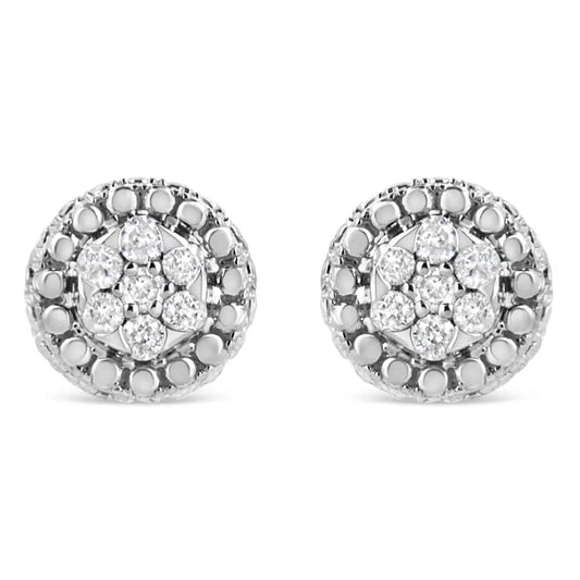 .925 Sterling Silver 1/3 Cttw 7 Stone Pave Set Diamond Beaded Stud Earrings (i-j Color I2-i3 Clarity) - Fine Jewelry