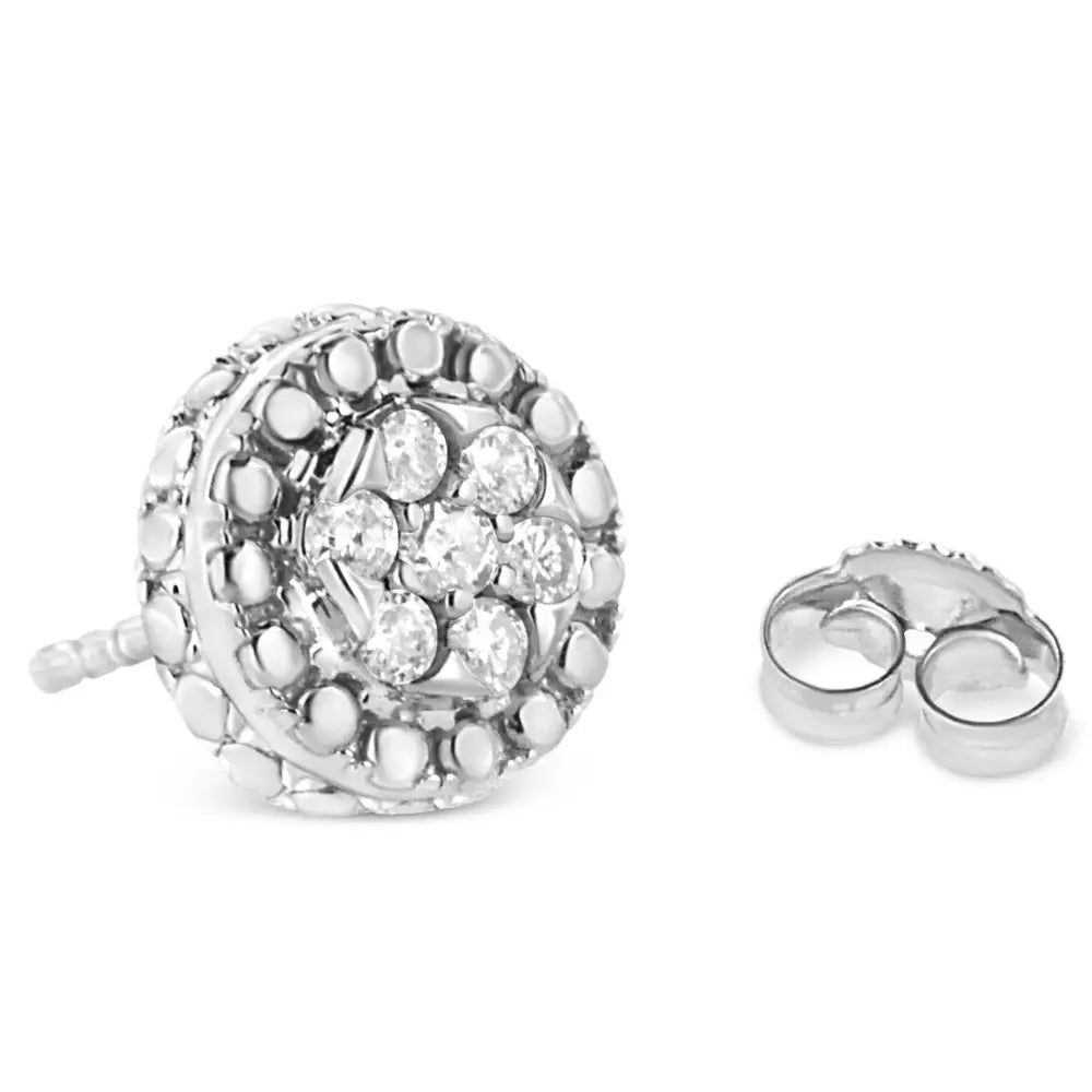 .925 Sterling Silver 1/3 Cttw 7 Stone Pave Set Diamond Beaded Stud Earrings (i-j Color I2-i3 Clarity) - Fine Jewelry