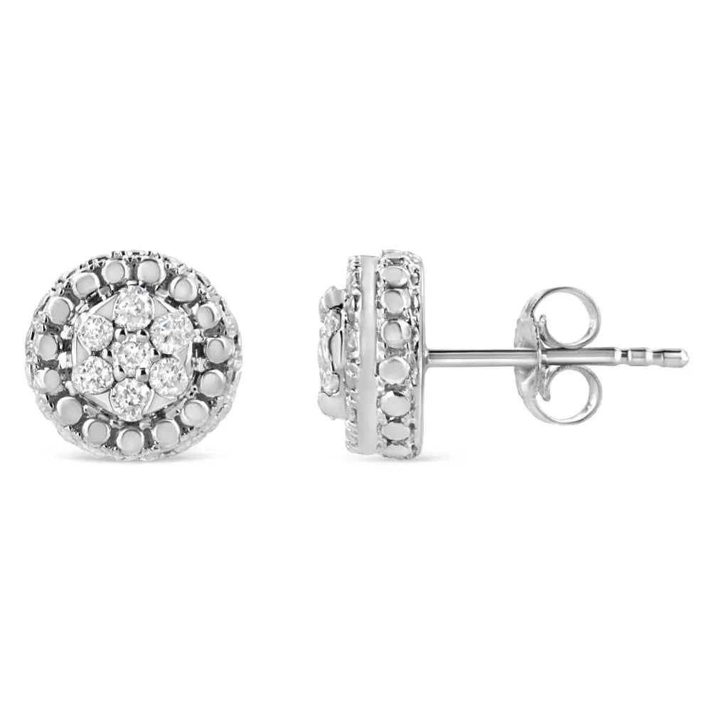 .925 Sterling Silver 1/3 Cttw 7 Stone Pave Set Diamond Beaded Stud Earrings (i-j Color I2-i3 Clarity) - Fine Jewelry