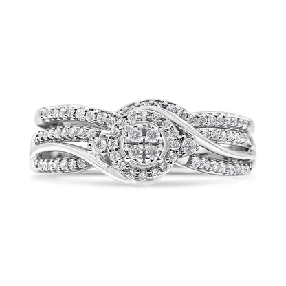 .925 Sterling Silver 1/3 Cttw Composite Diamond Frame Bypass Bridal Set Ring and Band (i-j Color I2-i3 Clarity) - Fine