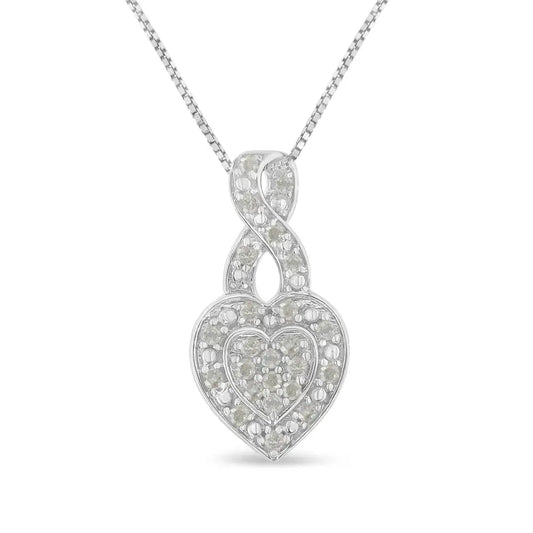 .925 Sterling Silver 1/3 Cttw Diamond Awareness Ribbon Halo Heart 18’’ Pendant Necklace (i-j Color I2-i3 Clarity)