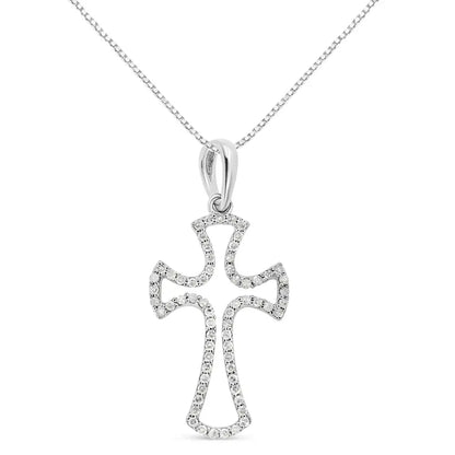 .925 Sterling Silver 1/3 Cttw Diamond Framed Open Cross 18’’ Pendant Necklace (j-k Color I2-i3 Clarity) - Fine