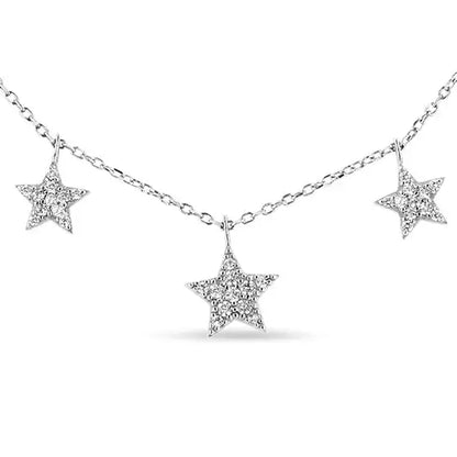 .925 Sterling Silver 1/3 Cttw Diamond Graduated Five Star 18’’ Necklace (i1-i2 Clarity H-i Color) - Fine Jewelry