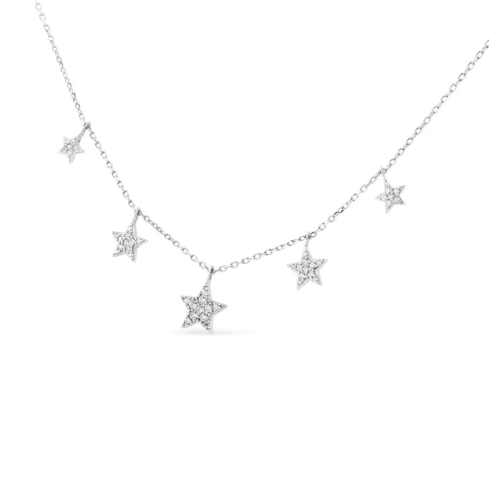 .925 Sterling Silver 1/3 Cttw Diamond Graduated Five Star 18’’ Necklace (i1-i2 Clarity H-i Color) - Fine Jewelry