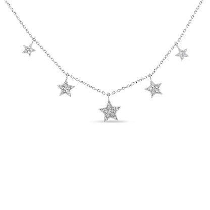 .925 Sterling Silver 1/3 Cttw Diamond Multi-star Dangle Droplet Charm Pendant 18’’ Necklace (i1-i2 Clarity H-i