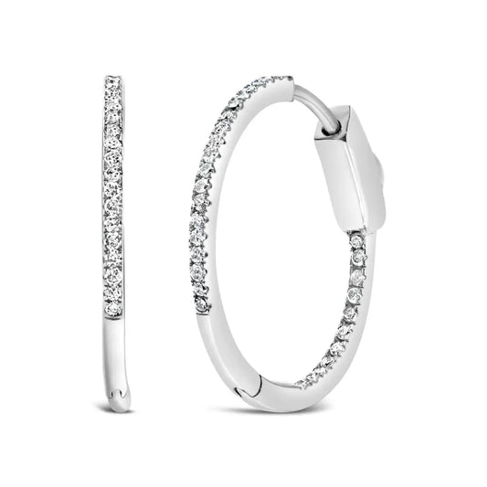 .925 Sterling Silver 1/3 Cttw Inside out Diamond 1mm Wide Hoop Earrings (h-i Color I2-i3 Clarity) - Fine Jewelry