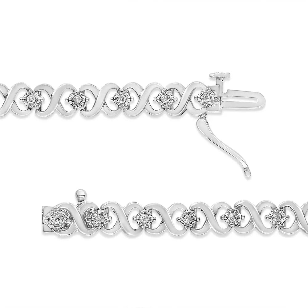 .925 Sterling Silver 1/3 Cttw Miracle Plate Round-cut Diamond Infinity Link Bracelet (i-j Color I3 Clarity) - Size