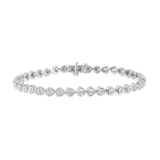 .925 Sterling Silver 1/3 Cttw Miracle-set Diamond Heart Link Bracelet (i-j Color I2-i3 Clarity) - 7.25’’ - Fine