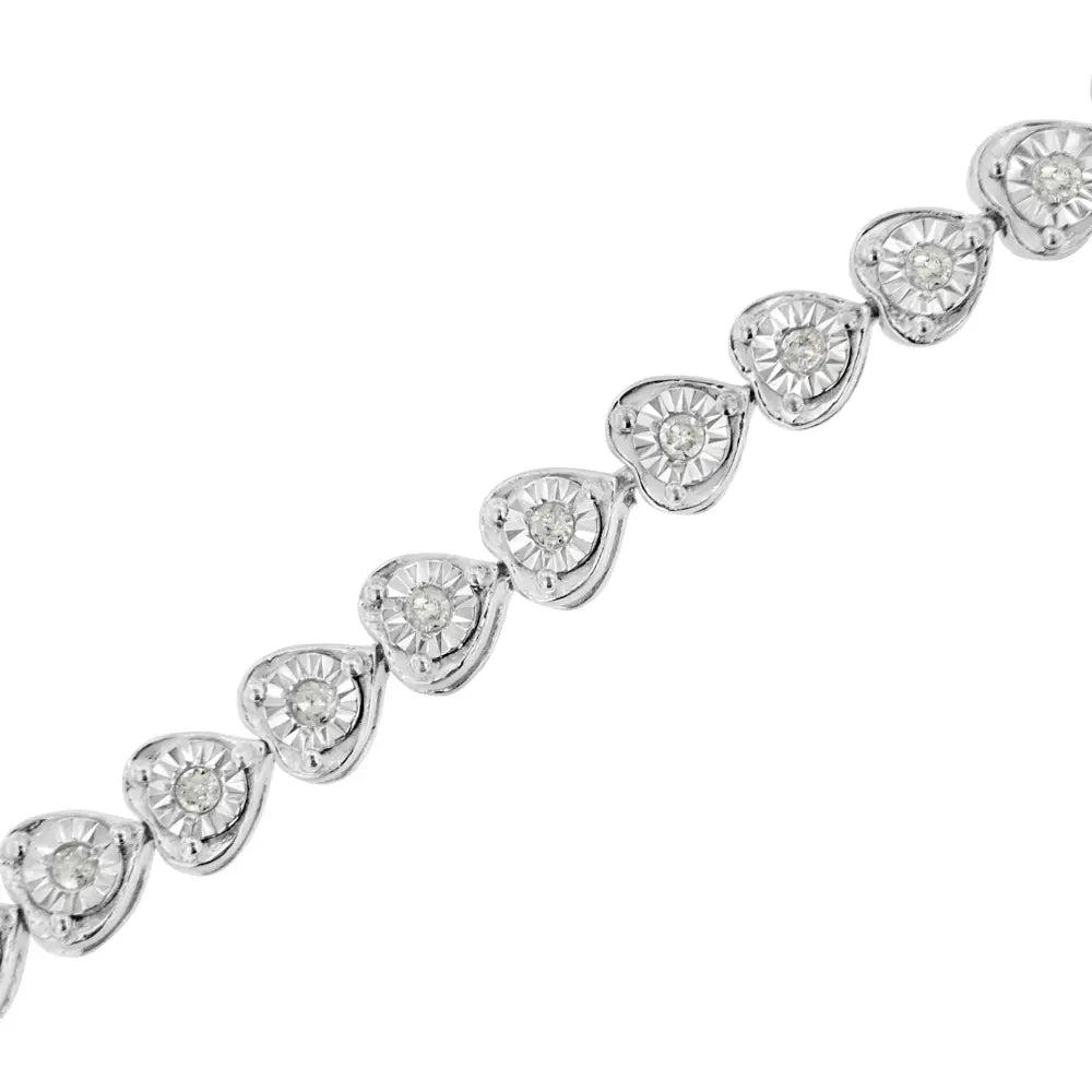 .925 Sterling Silver 1/3 Cttw Miracle-set Diamond Heart Link Bracelet (i-j Color I2-i3 Clarity) - 7.25’’ - Fine